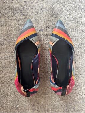 Paul Smith Vintage Pointed Multicolor Striped Flats with Navy Insole